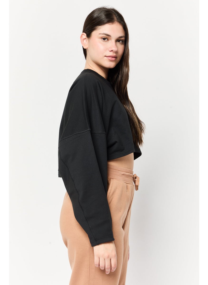 Adidas Women Sportswear Fit Long Sleeve Crop Yoga Sweatshirt, Black  - Image 3