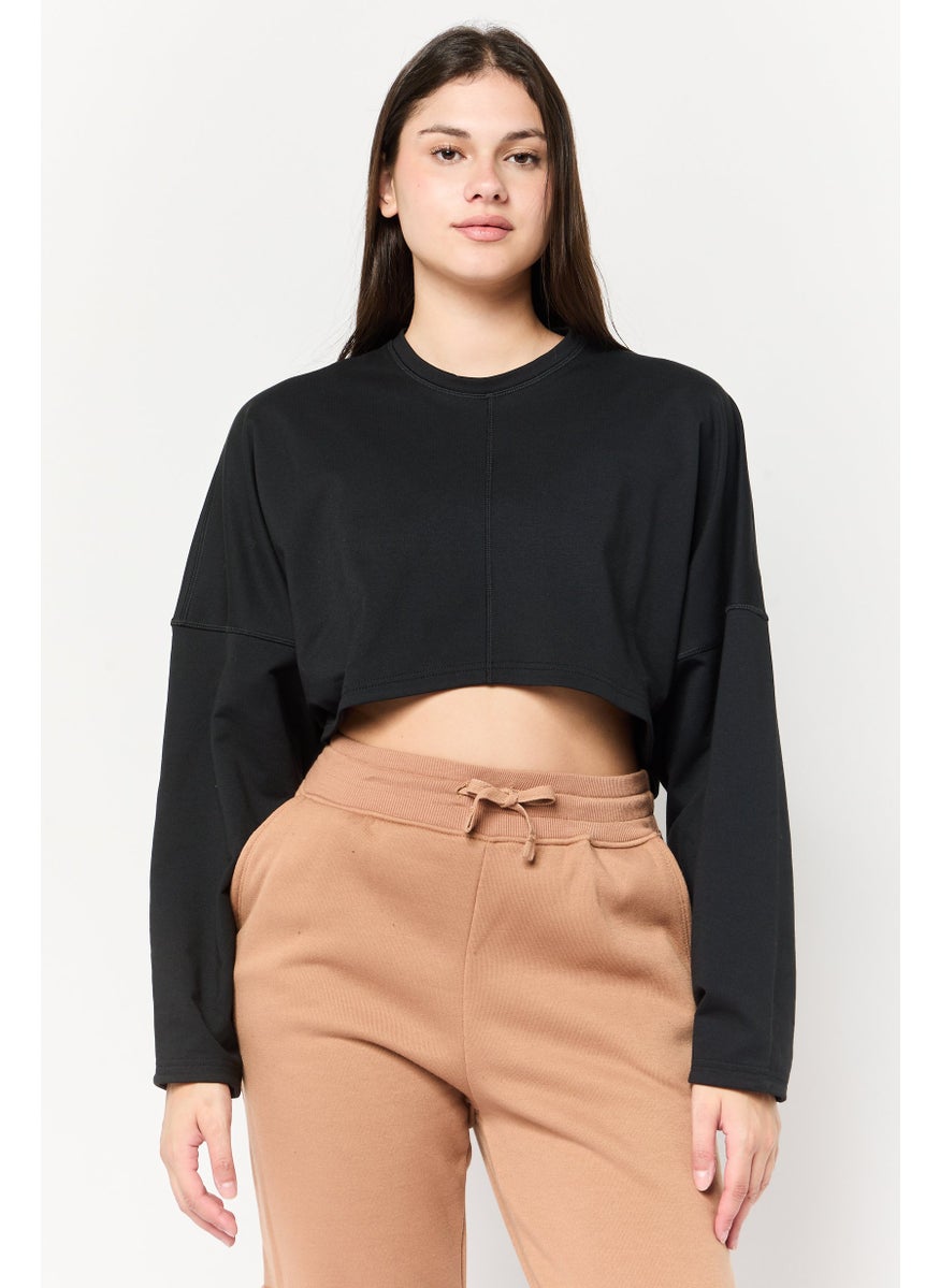 Adidas Women Sportswear Fit Long Sleeve Crop Yoga Sweatshirt, Black  - Image 1