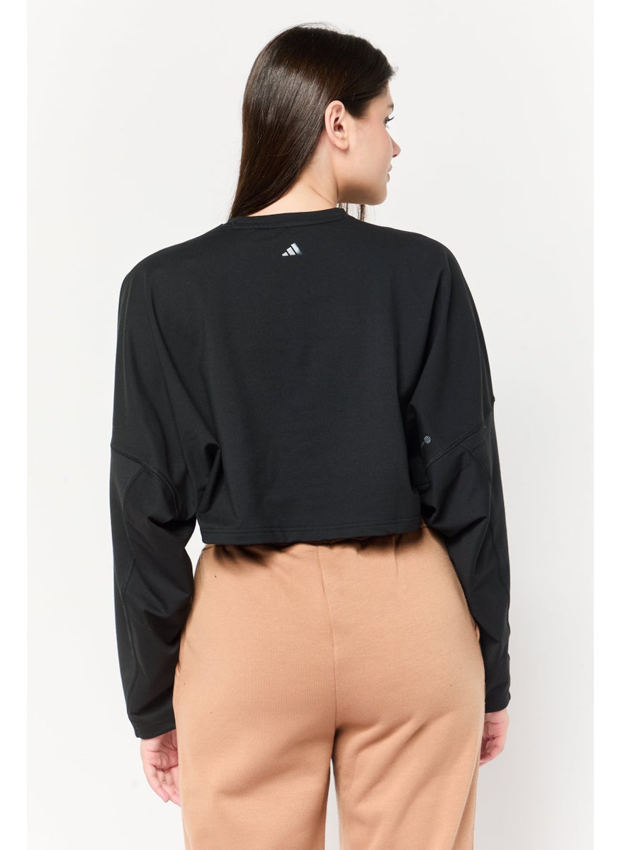 Adidas Women Sportswear Fit Long Sleeve Crop Yoga Sweatshirt, Black  - Image 4