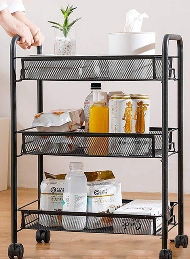GUDOO عربة تدوير ثلاثية الطبقات من الأسلاك المشبكة، عربة تخزين للمطبخ متعددة الاستخدامات، حامل سلال متعدد الوظائف للحمام، عربة تخزين فنية كاملة من المعدن. - Image 1
