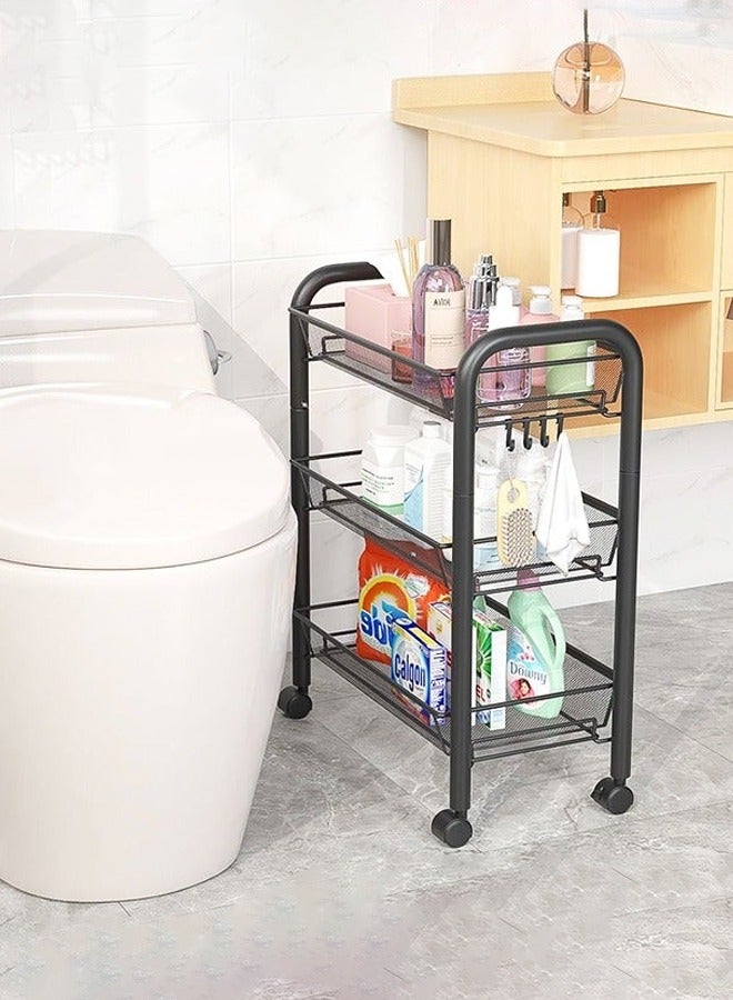 GUDOO عربة تدوير ثلاثية الطبقات من الأسلاك المشبكة، عربة تخزين للمطبخ متعددة الاستخدامات، حامل سلال متعدد الوظائف للحمام، عربة تخزين فنية كاملة من المعدن. - Image 3