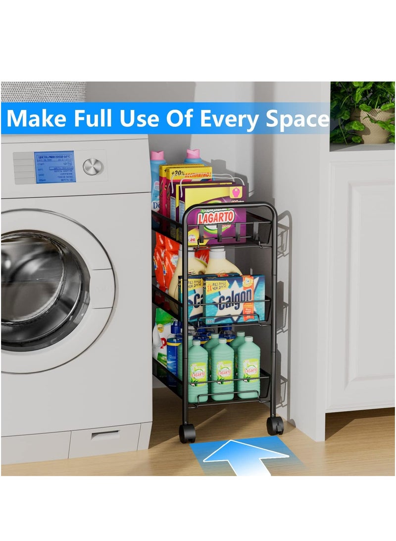 GUDOO عربة تدوير ثلاثية الطبقات من الأسلاك المشبكة، عربة تخزين للمطبخ متعددة الاستخدامات، حامل سلال متعدد الوظائف للحمام، عربة تخزين فنية كاملة من المعدن. - Image 4