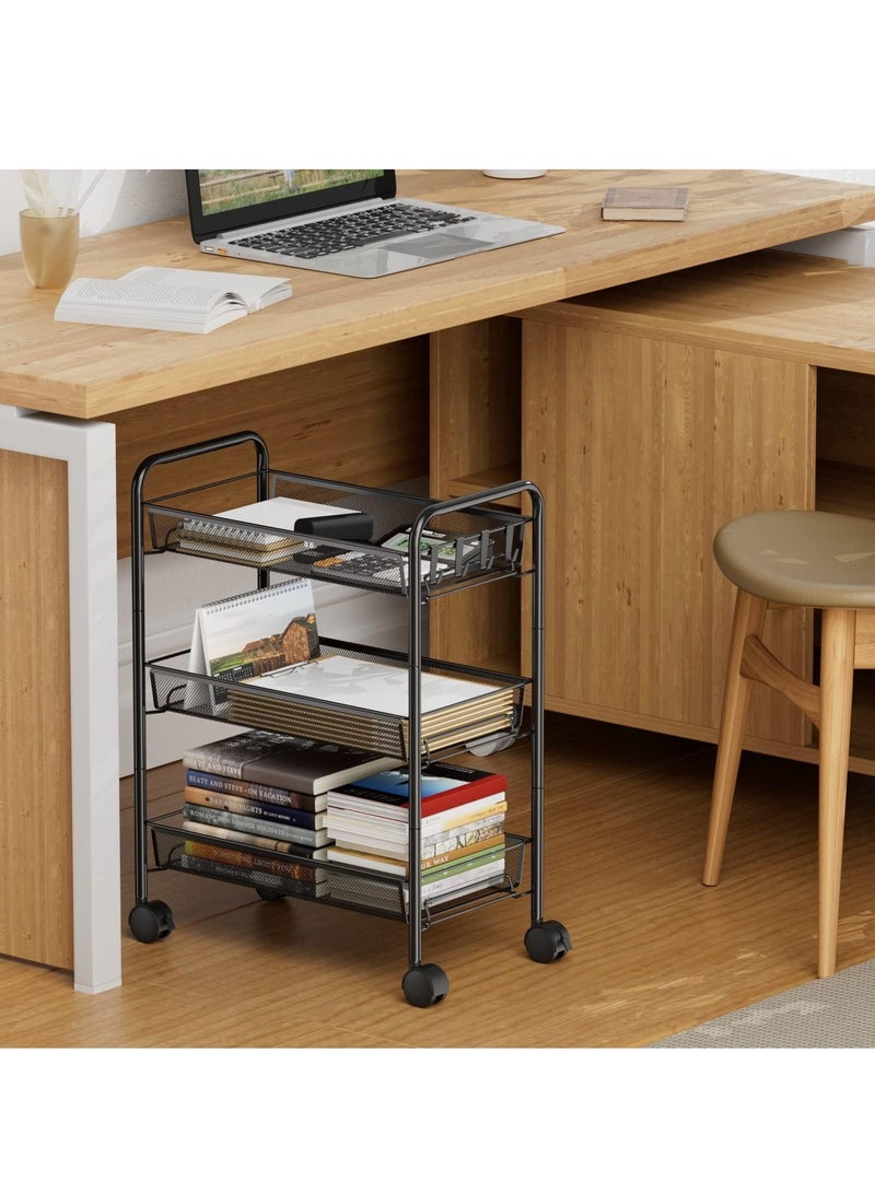 GUDOO عربة تدوير ثلاثية الطبقات من الأسلاك المشبكة، عربة تخزين للمطبخ متعددة الاستخدامات، حامل سلال متعدد الوظائف للحمام، عربة تخزين فنية كاملة من المعدن. - Image 5