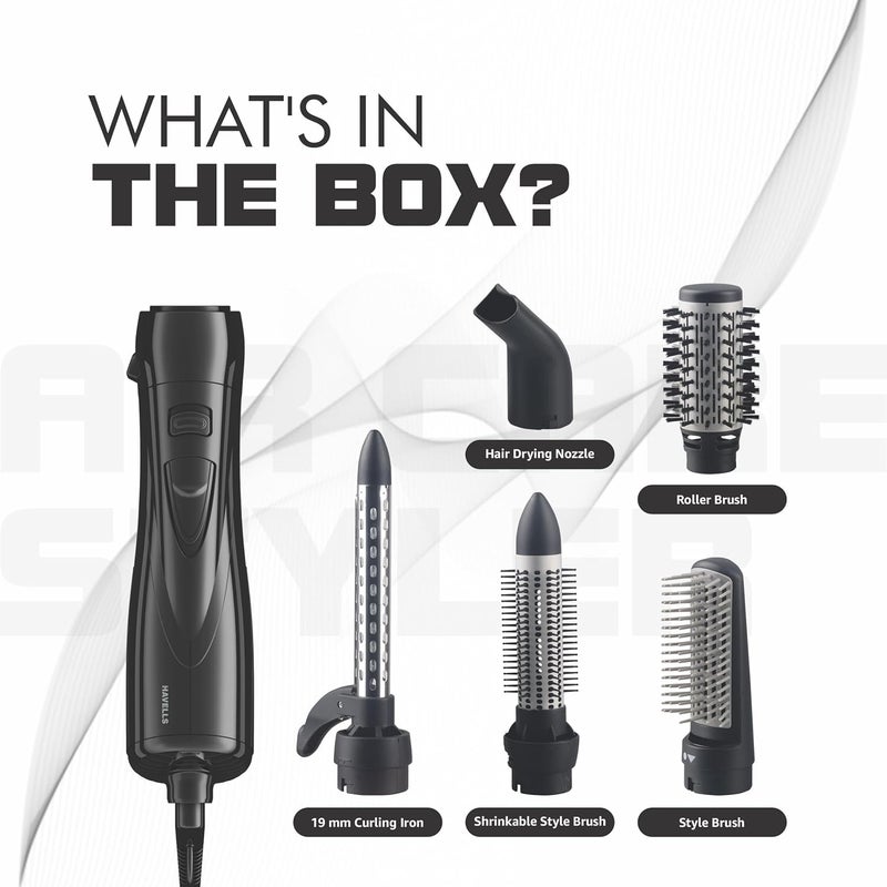 Havells مجفف شعر هافيلز 1000 وات مع جهاز تكثيف الهواء | فرشاة نصفية للتصفيف، مكواة تجعيد أنيقة، فرشاة لف ناعمة | مناسبة لجميع أنواع الشعر | أسود | Hc4085 - Image 2