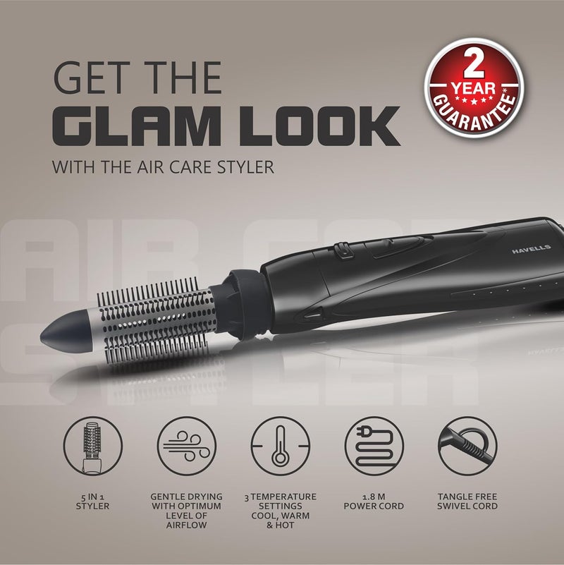 Havells مجفف شعر هافيلز 1000 وات مع جهاز تكثيف الهواء | فرشاة نصفية للتصفيف، مكواة تجعيد أنيقة، فرشاة لف ناعمة | مناسبة لجميع أنواع الشعر | أسود | Hc4085 - Image 3