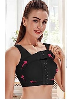 Women Post Surgery Bra, Front Closure Compression Tank Top, Posture Corrector, Shapewear With Breast Support Band(Medium, Black)