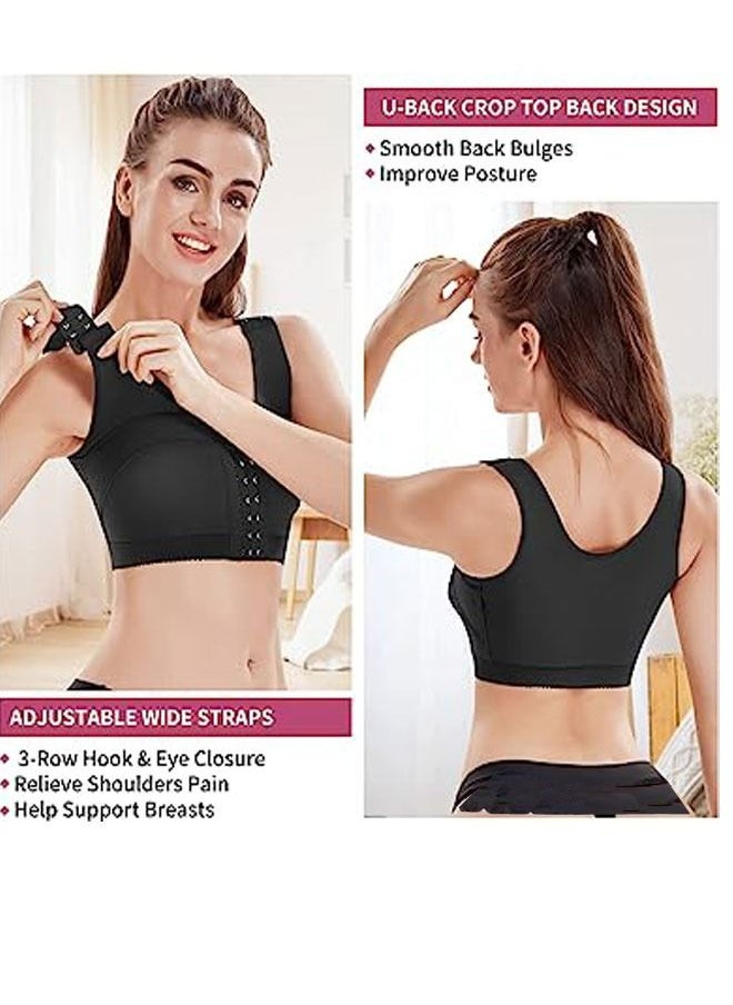 Generic - Women Post Surgery Bra, Front Closure Compression Tank Top, Posture Corrector, Shapewear With Breast Support Band(Medium, Black) - Image 1