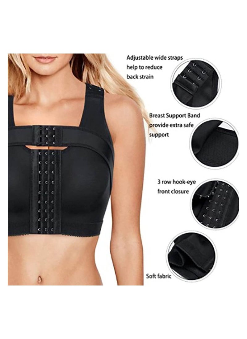 Generic - Women Post Surgery Bra, Front Closure Compression Tank Top, Posture Corrector, Shapewear With Breast Support Band(Medium, Black) - Image 1