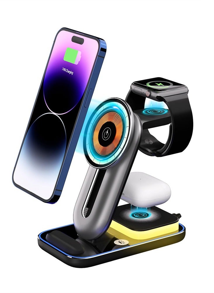 Excefore 4 in-1 Magnetic Wireless Charging Stand 15W Fast Charger with Adjustable Night Light for iPhone 14 13 12 Series - Image 1