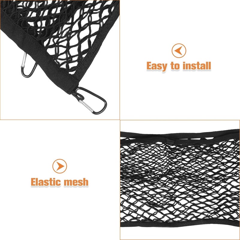 Ciieeo Universal Truck Bed Cargo Net Double-Layer Elastic Mesh Trunk Organizer with Metal Hooks 80x40cm, SUV Trunk Storage Net for Luggage Securing and Anti-Rolling - Image 3