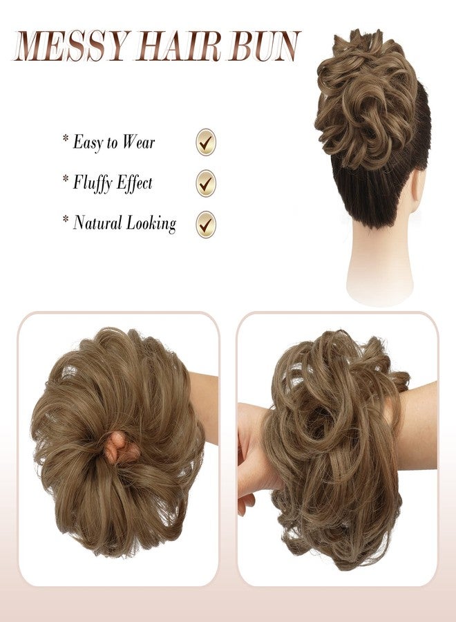FESHFEN Updo Hairpiece Hair Ponytail Extensions Hair Extensions Scrunchy Bun Wavy Curly Messy Hair Bun Extensions Donut Hair Chignons Hair Piece Wig-12T24 Light Golden Brown & Pale Golden Blonde Ombre - Image 3