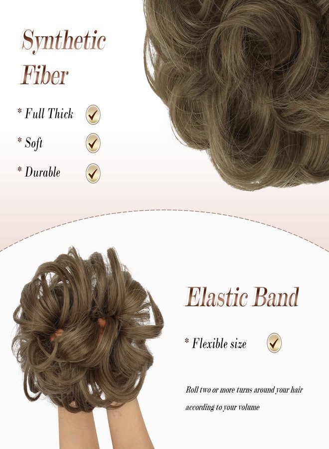 FESHFEN Updo Hairpiece Hair Ponytail Extensions Hair Extensions Scrunchy Bun Wavy Curly Messy Hair Bun Extensions Donut Hair Chignons Hair Piece Wig-12T24 Light Golden Brown & Pale Golden Blonde Ombre - Image 4