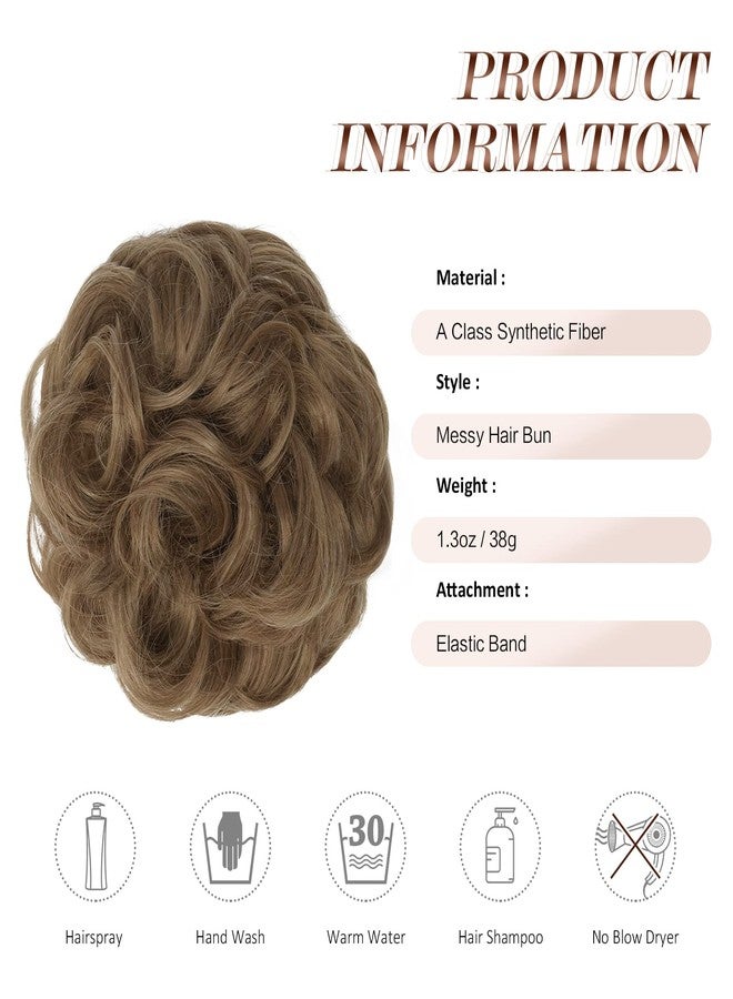 FESHFEN Updo Hairpiece Hair Ponytail Extensions Hair Extensions Scrunchy Bun Wavy Curly Messy Hair Bun Extensions Donut Hair Chignons Hair Piece Wig-12T24 Light Golden Brown & Pale Golden Blonde Ombre - Image 5