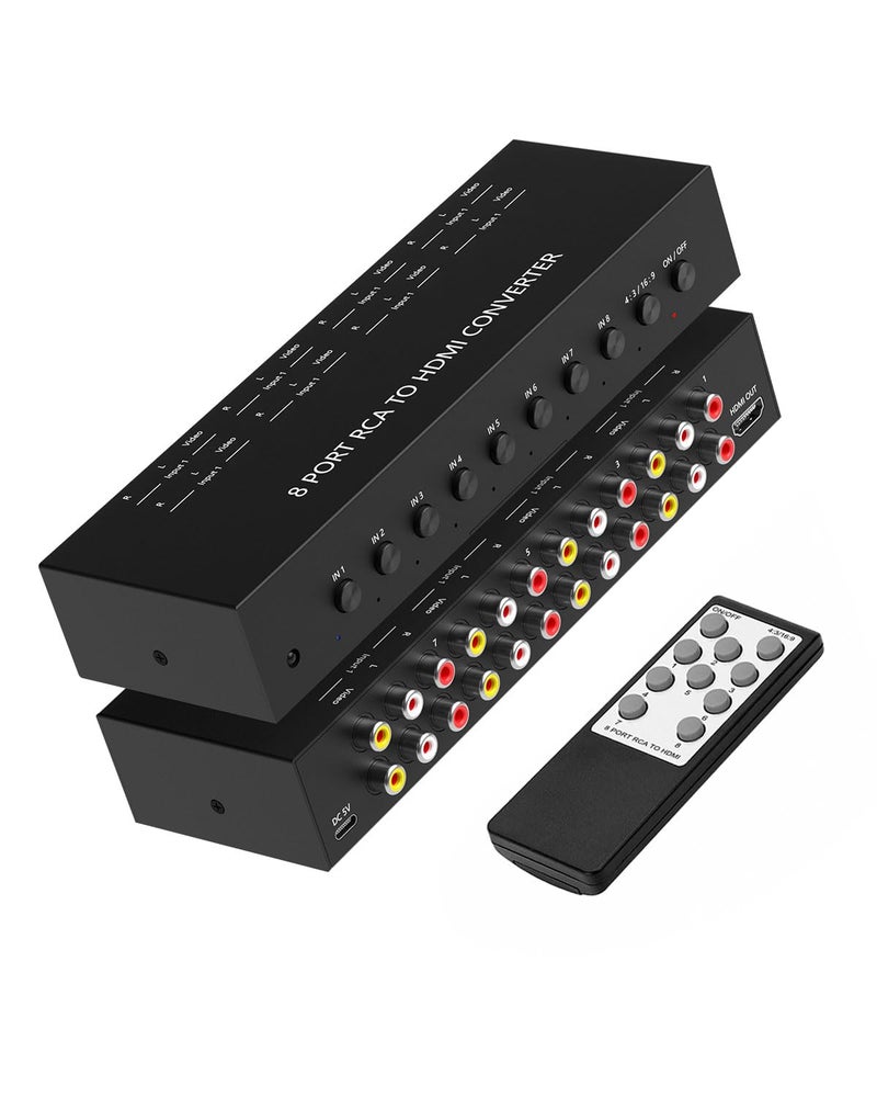 OseTub 8 Port RCA to HDMI Converter, Dual AV to HDMI Converter Supports 16:9/4:3 Composite to HD MI Adapter Support 1080P PAL/NTSC Compatible with Sega/Xbox/PS1/PS2/PS3/WII/N64/VHS, VCRs, and DVD Players - Image 1