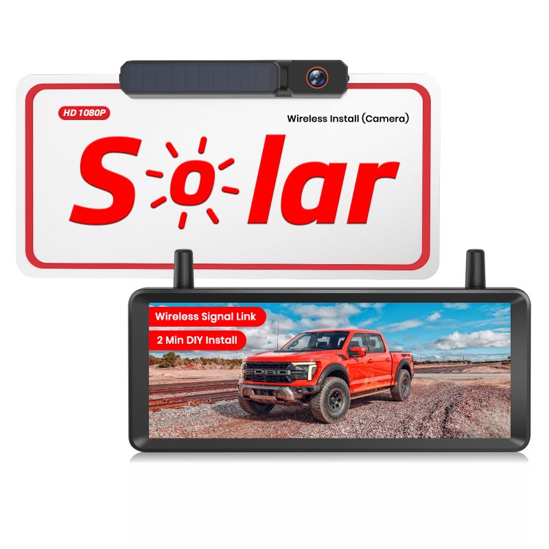 Foxpark Solar Wireless Backup Camera: 7.2" 1080P Monitor, 2-Min DIY Installation, Dual Antennas, Split-Screen DVR Recording, IP69K Waterproof Reverse Camera for Car, Van, SUV, Truck, Trailer - Image 1