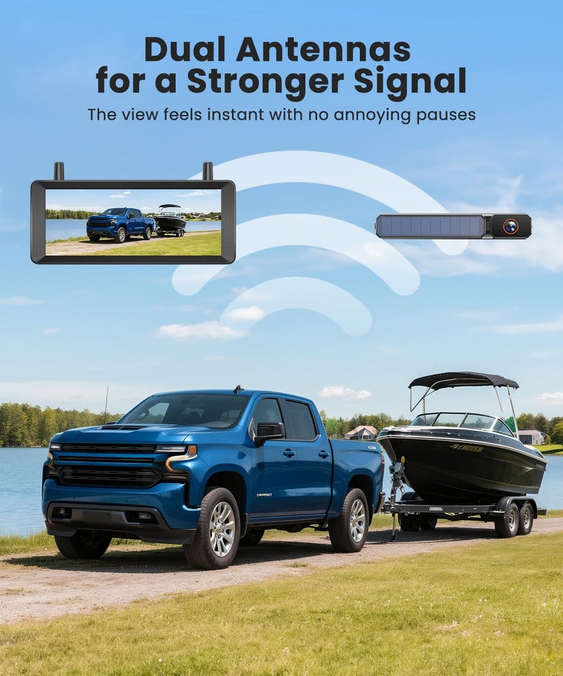 Foxpark Solar Wireless Backup Camera: 7.2" 1080P Monitor, 2-Min DIY Installation, Dual Antennas, Split-Screen DVR Recording, IP69K Waterproof Reverse Camera for Car, Van, SUV, Truck, Trailer - Image 4