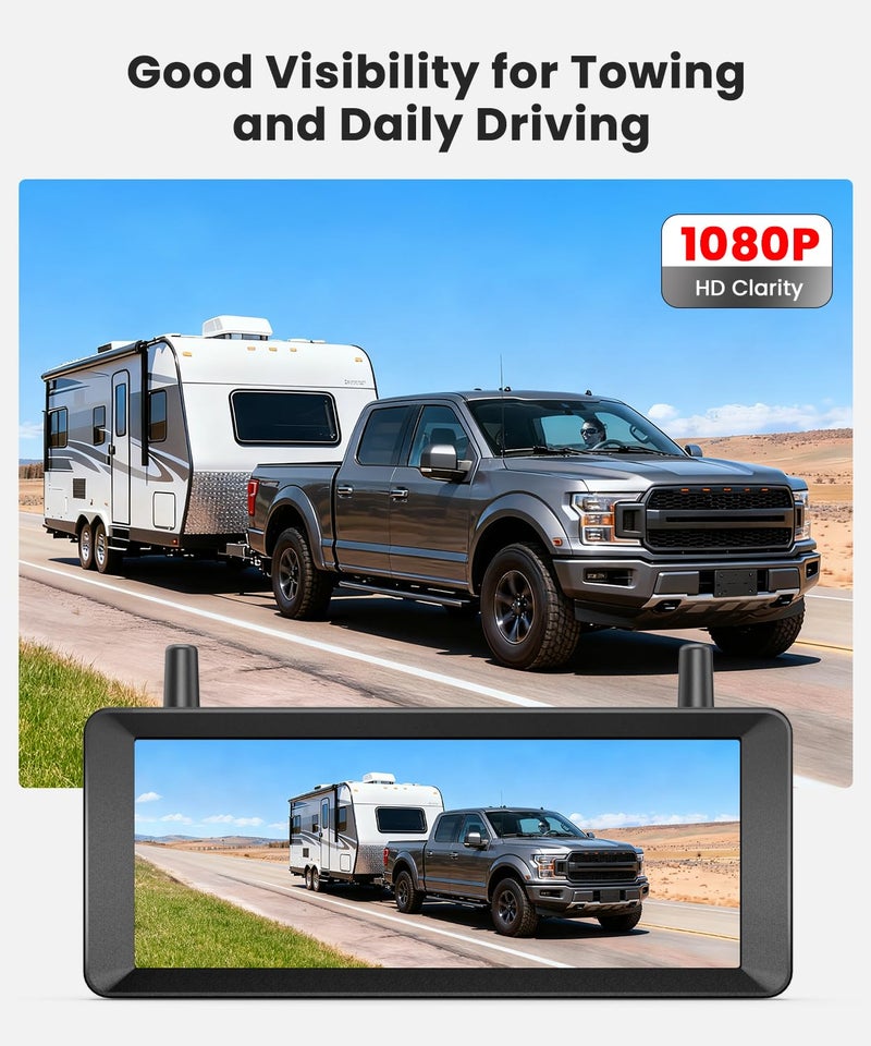 Foxpark Solar Wireless Backup Camera: 7.2" 1080P Monitor, 2-Min DIY Installation, Dual Antennas, Split-Screen DVR Recording, IP69K Waterproof Reverse Camera for Car, Van, SUV, Truck, Trailer - Image 2