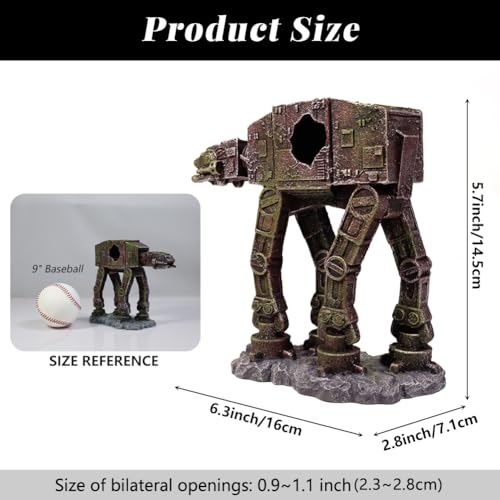 PTFJZ Fish Tank Decorations at-at of Star Wars Aquarium Decorations Betta Fish Tank Accessories for Sleep Rest Hide and Play (S) - Image 3