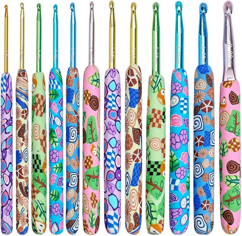 klarako Crochet Hooks Set, 9/12Pcs Multicolor Aluminum Crochet Hooks for Crocheting, Crochet, Knitting for, 2.25-6.5/8mm, 2.25-8.0mm Animals - Image 1