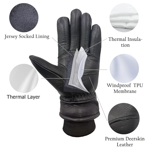 SKYDEER 100% Full Grain Deerskin Leather Winter Gloves for Men and Women, Warm TR2 Socked Lining for Cold Weather Work, Thermal Insulated Gloves for Truck Driving (SD8684T/L) - Image 2
