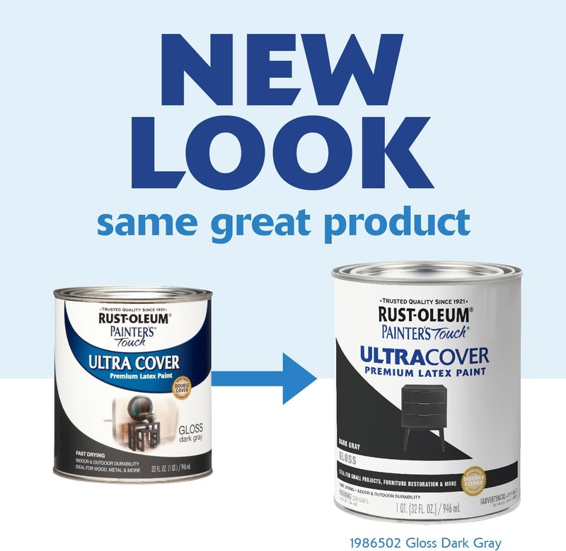 Rust-Oleum Painter's Touch Ultra Cover Premium Latex Paint - Dark Gray Gloss - 1 Quart - Image 3