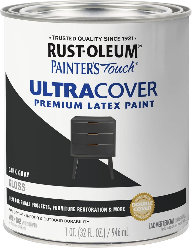 Rust-Oleum Painter's Touch Ultra Cover Premium Latex Paint - Dark Gray Gloss - 1 Quart - Image 1