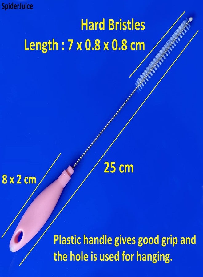 SpiderJuice 1Pc 25cm Long Multipurpose Reusable Flexible Stainless Steel Hard Nylon Bristles Drinking Straw Cleaning Brush with Plastic Handle for Thin Test Tubes Spouts Pipes Sipper Bottles Infant Baby Feeding Nipples (Random Color) - Image 2