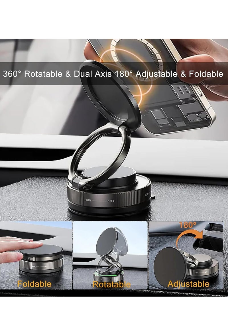 RinGinG ‌Upgraded Vacuum Magnetic Car Phone Mount - Features Dual Lock Anti-Vibration,Tri-Fold Design, 360° Rotating Foldable Dashboard Suction Cup Holder with N54 Strong Magnet, Universal Compatibility for Smartphones (White)  - Image 3