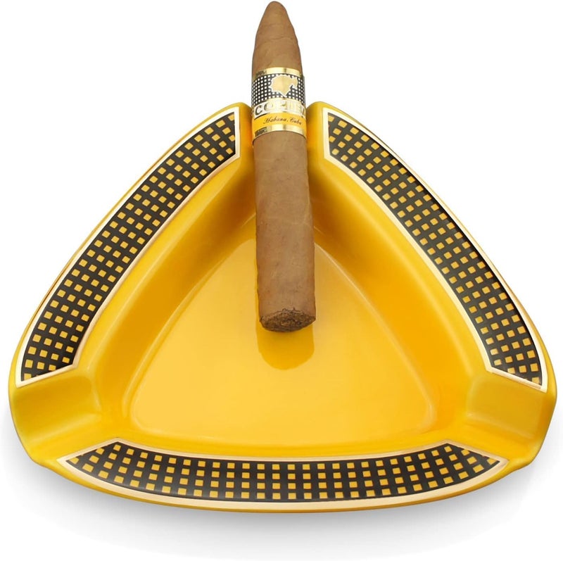 Cigar Ashtray - Premium Triangle Design for Indoor/Outdoor Use , Large Capacity , Perfect for Patio , Home , or Office (Yellow ) - Image 3