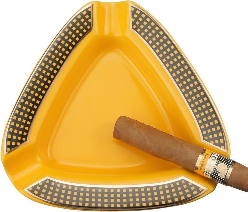 Cigar Ashtray - Premium Triangle Design for Indoor/Outdoor Use , Large Capacity , Perfect for Patio , Home , or Office (Yellow ) - Image 1