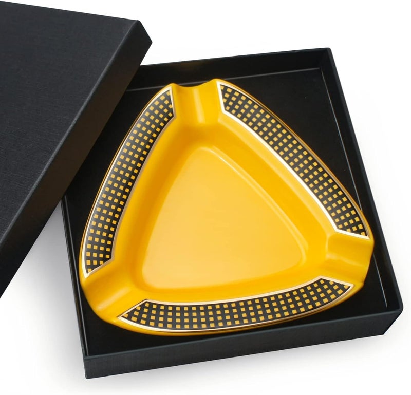 Cigar Ashtray - Premium Triangle Design for Indoor/Outdoor Use , Large Capacity , Perfect for Patio , Home , or Office (Yellow ) - Image 2