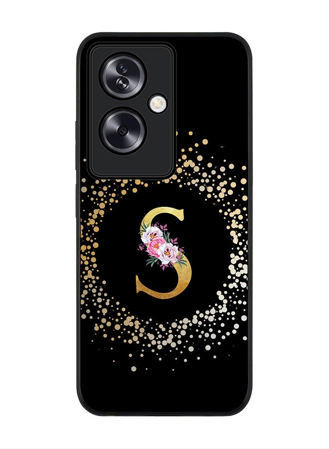 Stylizedd Rugged Black Edge Case for Oppo A79 5G, Slim fit Flexible Case Cover -  Custom Monogram Initial Letter Floral Pattern Alphabet - S  (Black) - Image 1