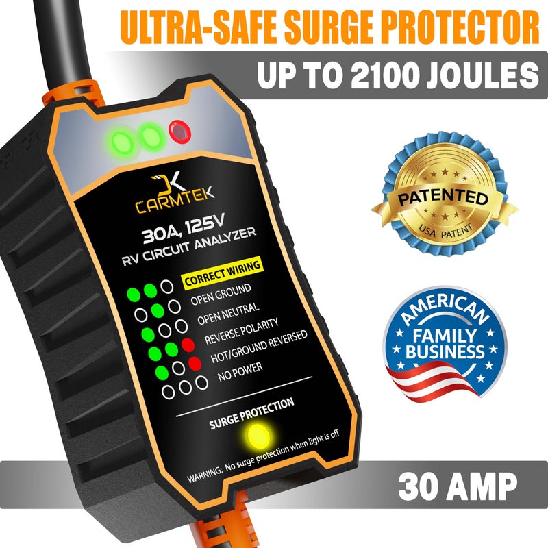 CARMTEK RV Surge Protector 30 Amp - RV Circuit Analyzer with Integrated Smart 30 Amp Surge Voltage Protection with Grip Handles - Image 2