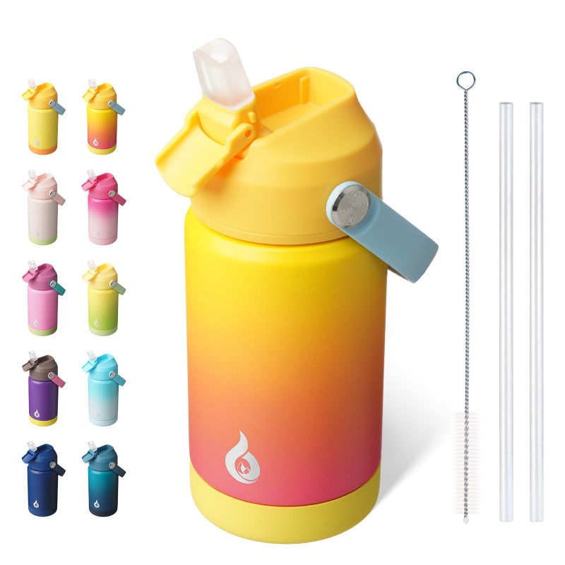 BJPKPK Insulated Water Bottle with Straw Lid 12oz Thermo Water Bottles with Soft Nozzle Flex Handle Nonslip Boot BPA Free Leak Proof Stainless Steel Metal Thermo Tumblers CupsRainbow - Image 2