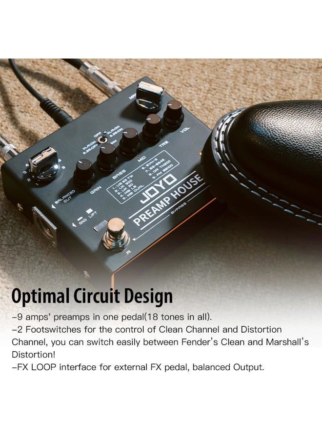 JOYO Cabinet Simulator Pedal Dual Channel with Clean and Distortion for Electric Guitar Effect (Preamp House R-15) - Image 2