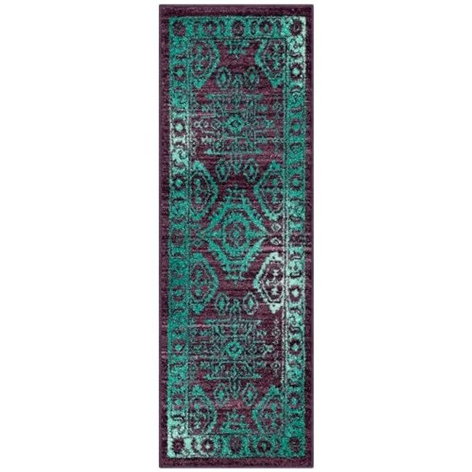 Maples Rugs Georgina Traditional Runner Rug Non Slip Hallway Entry Rugs [Made in USA], Winberry/Teal, 2 x 6 - Image 1