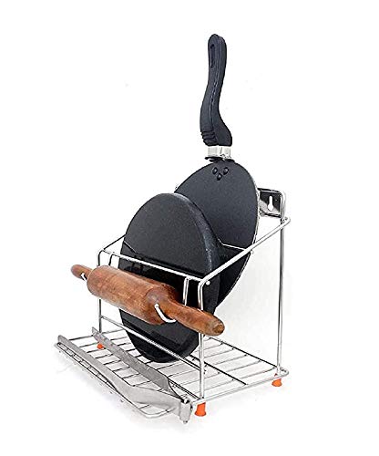 Amaze Chakla Belan Tawa Stand for Kitchen 100 RustFree Stainless Steel Rolling Pin Board Holder Wall Mount Stand 4 in1 Holder Heavy Duty Chrome Finish Silver - Image 3