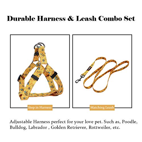 QQPETS Dog Harness Leash Set Adjustable Heavy Duty No Pull Halter Harnesses for Small Medium Large Breed Dogs Back Clip Anti-Twist Perfect for Walking (XS(12"-18" Chest Girth), Yellow Bee) - Image 4