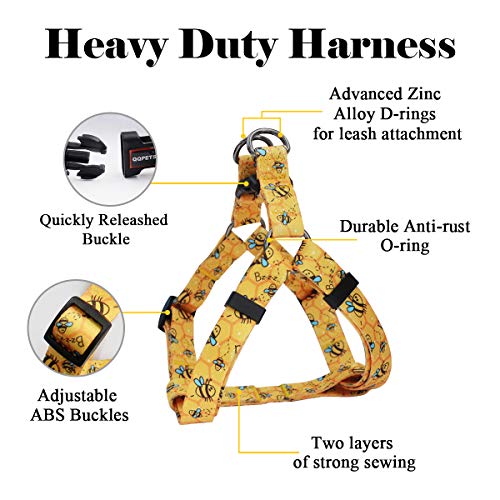 QQPETS Dog Harness Leash Set Adjustable Heavy Duty No Pull Halter Harnesses for Small Medium Large Breed Dogs Back Clip Anti-Twist Perfect for Walking (XS(12"-18" Chest Girth), Yellow Bee) - Image 2