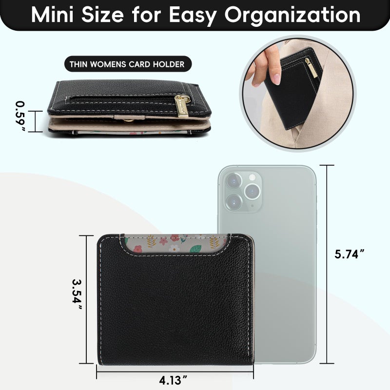 Pomelo Best Small Wallet Women RFID Blocking Bifold Leather Wallets for Women Credit Card Holder with ID Window Zipper Coin Pocket Black - Image 2