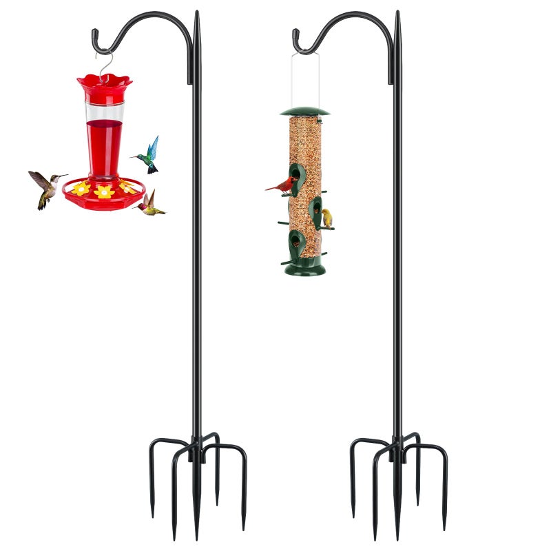 FEED GARDEN Short Shepherds Hooks for Outdoor 48 Inch Bird Feeder Pole with 5 Prongs Base Heavy Duty Shepherds Hook Garden Hook for Hummingbird Feeder Hanging Lantern Plant Baskets 2 Pack - Image 2