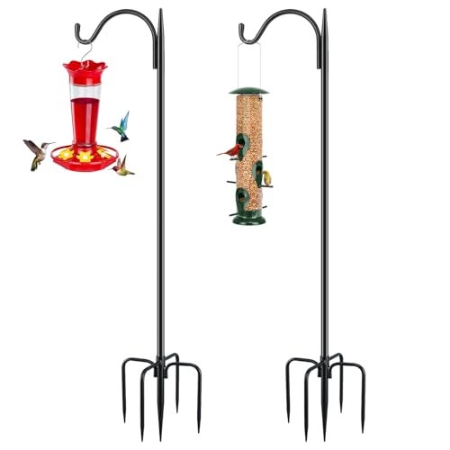 FEED GARDEN Short Shepherds Hooks for Outdoor 48 Inch Bird Feeder Pole with 5 Prongs Base Heavy Duty Shepherds Hook Garden Hook for Hummingbird Feeder Hanging Lantern Plant Baskets 2 Pack - Image 1
