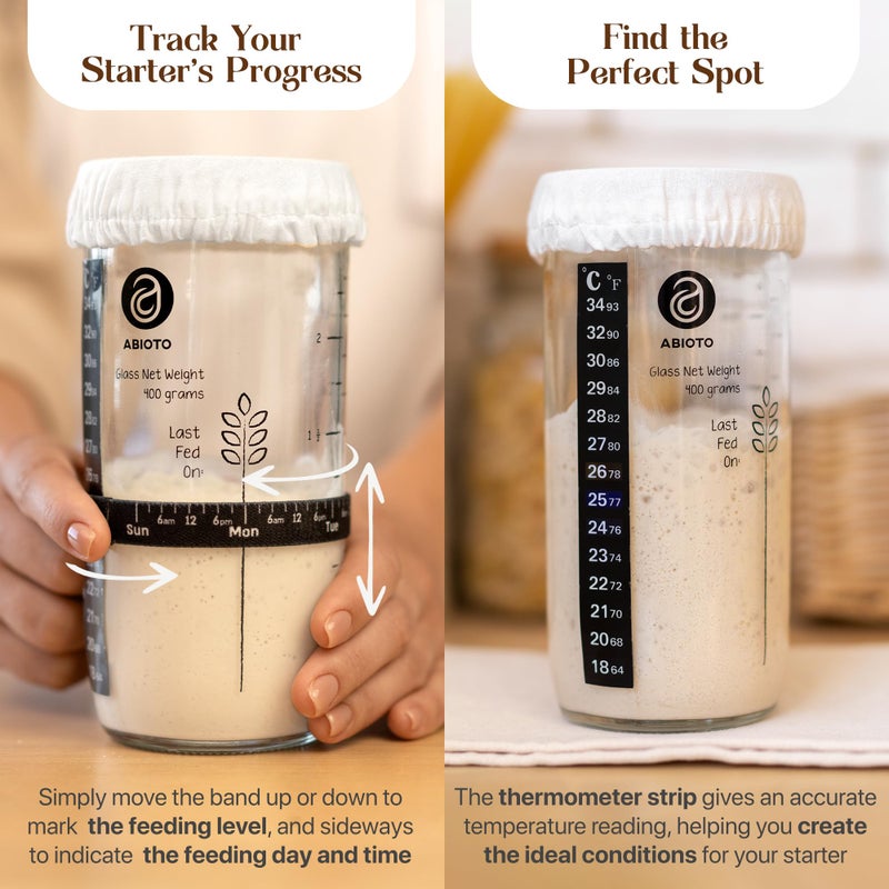ABIOTO Complete Sourdough Supplies with 9" Round Banneton Proofing Basket and 24oz Starter Jar - Beginner-Friendly Sourdough Bread Kit and Baking Gifts for Women, Men, and Bread Bakers - Image 3