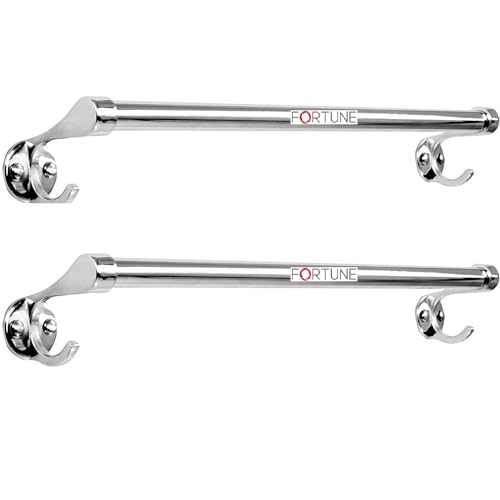 FORTUNE Stainless Steel Hook Towel Rod 18 inch Towel Holder Rod for Bathroom | Kitchen | Living Room (Pack of 2) - Image 1