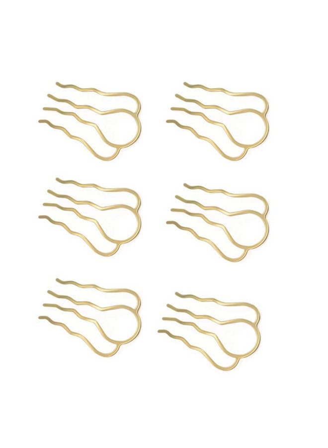 lasenersm 6 Pieces 4 Teeth Hair Combs Pins Brass Hair Fork Clips Hair Bun Plug Holder Hair Sides Comb Clip Hair Comb Clips Bridal Hair Accessories For Girls And Women Large 65 X 35Mm Golden - Image 1