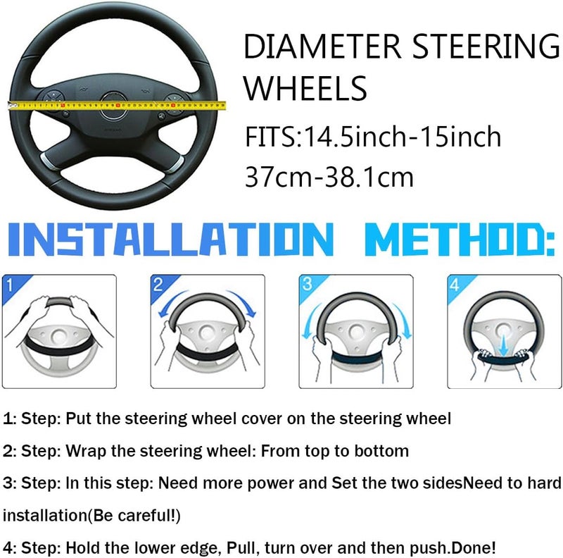 Bittwee 3PCS 15Inch Car Steering Wheel Cover Armrest Cover Gear Shift Cover Set, Microfiber Breathable Anti-Slip Automotive Steering Wheel Protector, Vehicle Interior Decor, Universal Fit（Green） - Image 2