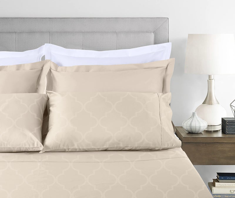 Threadmill 300 Thread Count Jacquard Tradition Tradition Light Beige Queen Sheets - 100 ٪ Cotton Treasable Soil Sofm Sheets - 3 PC SPER SHOPET MOICTS DEECTIDED ALGETS - TRILLE FREED SHOETS by Threadmill - Image 2