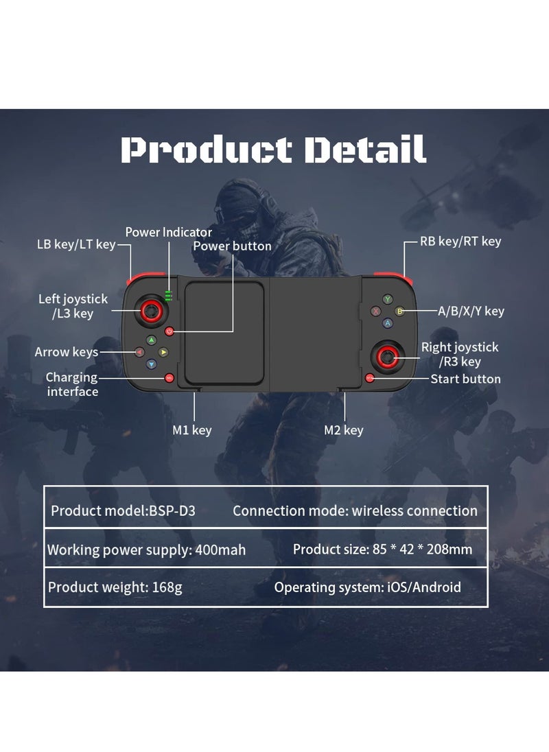 Excefore - Mobile Game Controller for Iphone/android/pc, Wireless Smartphone Gamepad Joystick for Iphone, Ipad, Samsung, Tcl, Tablet, Call of Duty, with M1/m2 Programmable Button - Image 1