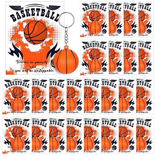 Yinkin 16 Pcs Basketball Keychains Gift Bulk Basketball Party Favors for Girls Boys Team Classroom with Motivational Card - Image 1