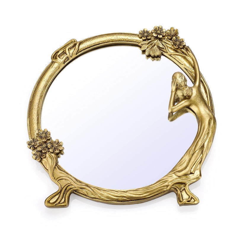 JUXYES Antique Gold Small Decorative Mirror for Wall and Desktop Vintage Cosmetic Mirror with Beauty Golden Frame Elegant European Wall Hanging Dressing Mirror Decor for Bathroom Bedroom